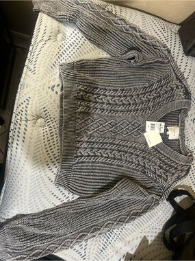 Women's Gray Cable Knit Scoop Neck Sweater
